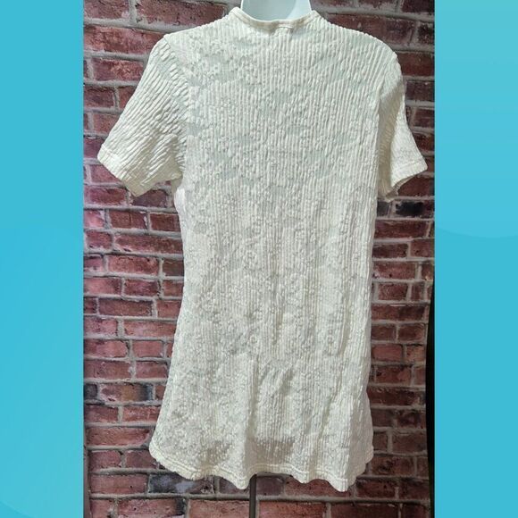 Seaside Resort Wear Vintage 90s Mini Dress Large Floral Ribbed Button Down - Picture 2 of 8